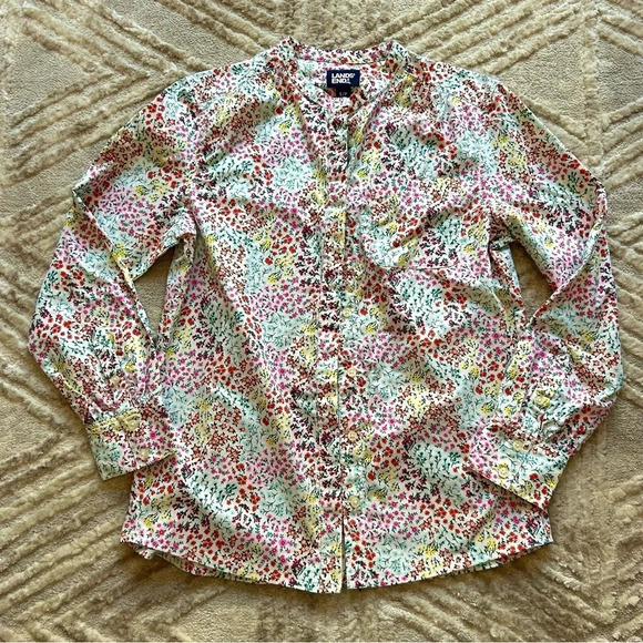 Land’s End 100% Cotton Floral Button Up Shirt Spring Blouse Colorful - Picture 3 of 6